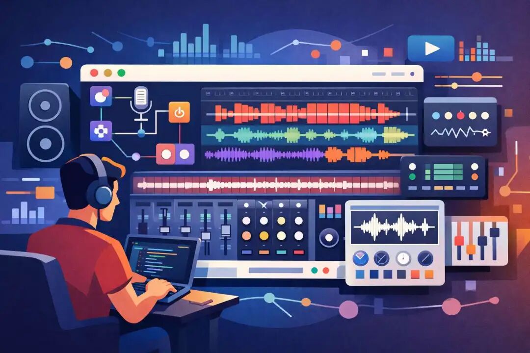 专业音频制作工作台概念图