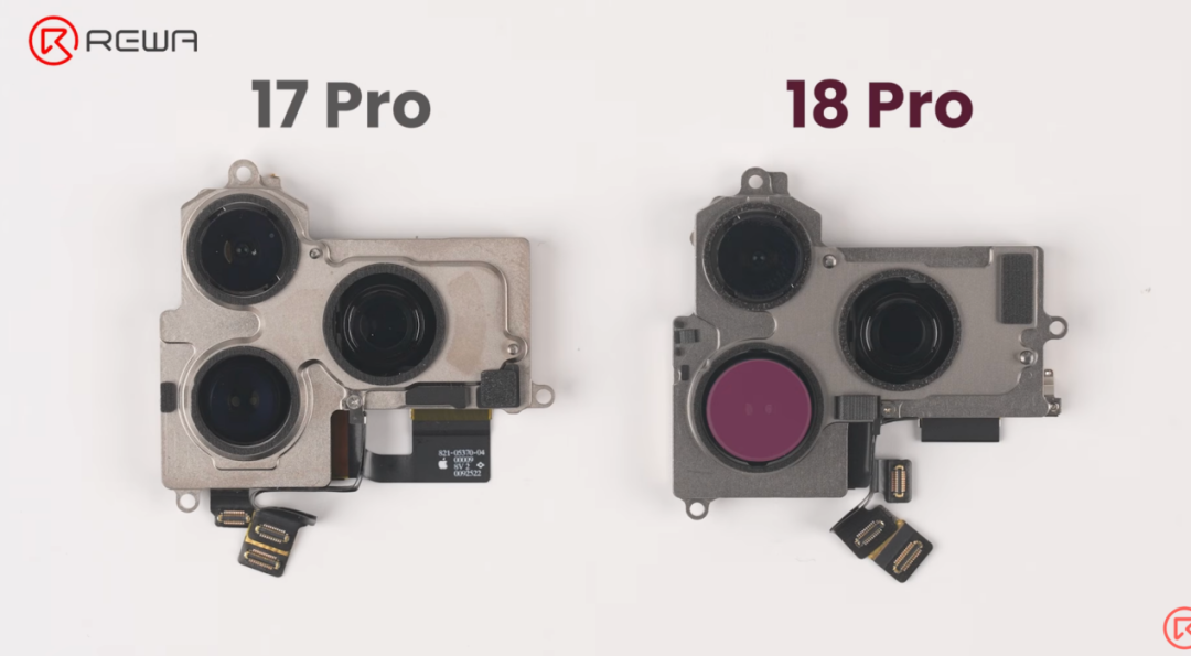 iPhone 17 Pro 与 iPhone 18 Pro 后置摄像头模组拆解对比