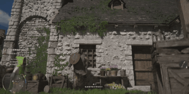 角色在石桥与自然景观中行进