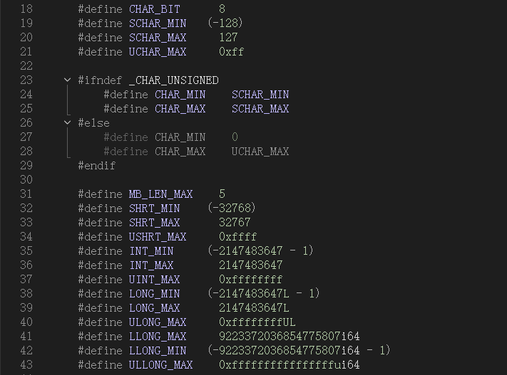 limits.h头文件中关于整数类型限制的宏定义