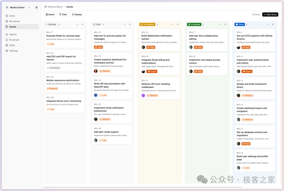 Multica问题管理看板-任务状态分栏