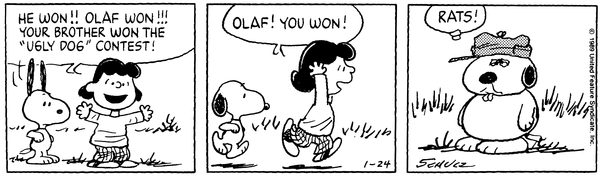 奥拉夫赢得丑狗比赛的漫画
