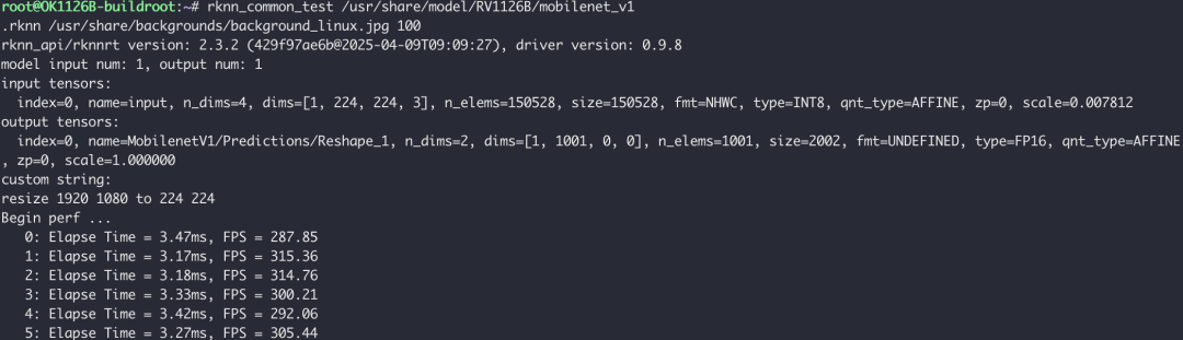 使用rknn_common_test测试Mobilenet V1模型的推理速度