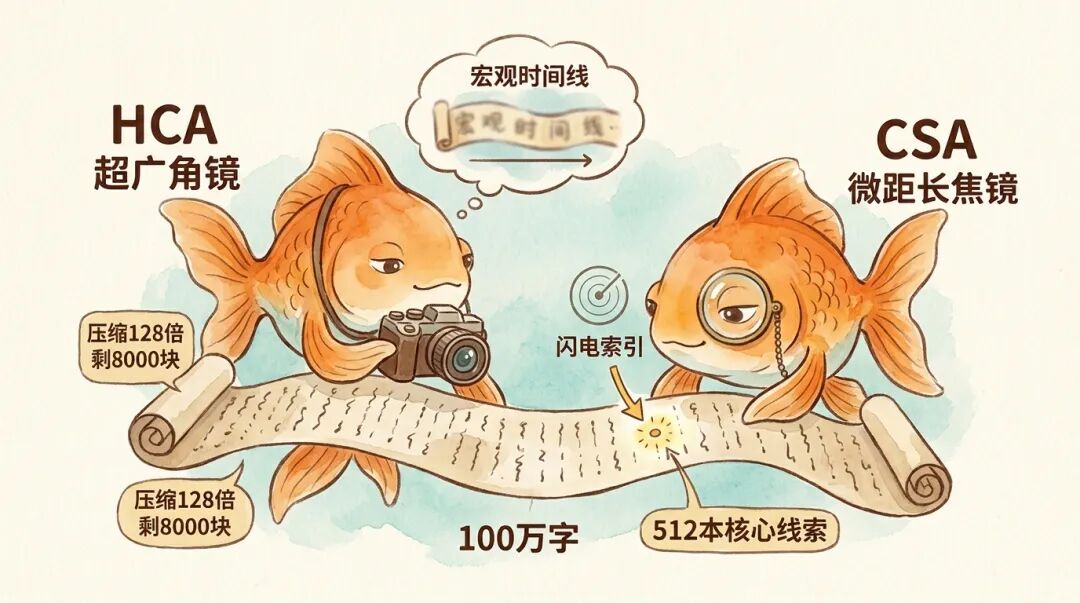 HCA 超广角镜 + CSA 微距长焦镜交替工作示意图