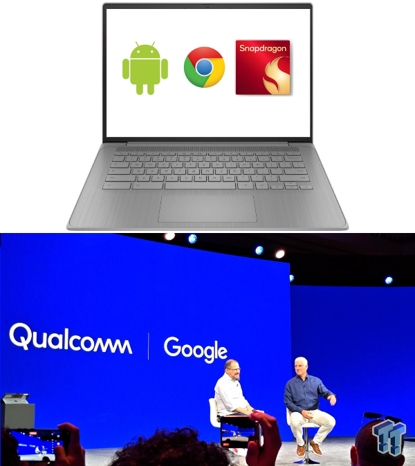 展示Android、Chrome、Snapdragon标志的发布会图片