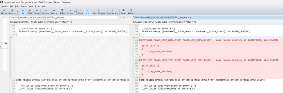 Arm Compiler 6 fsp_gen_new.scat 新增LR_MY_DATA与LR_MY_TEXT加载区