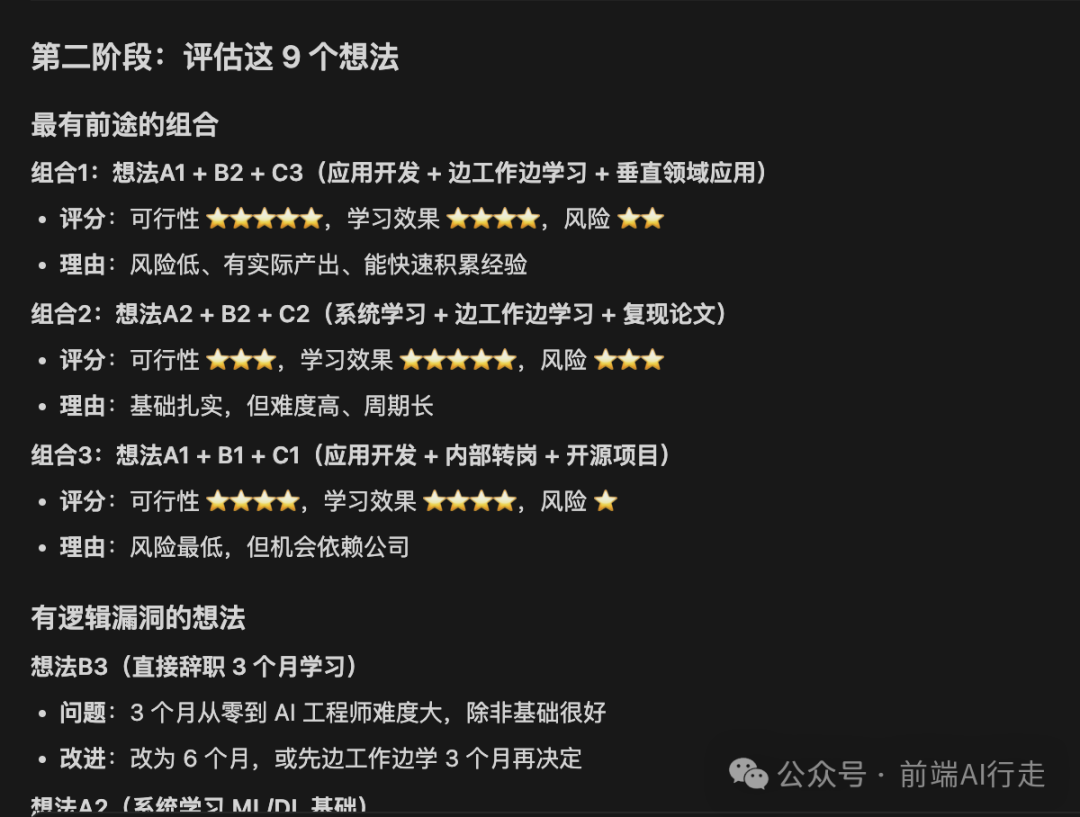 对9个想法的评估与组合评分