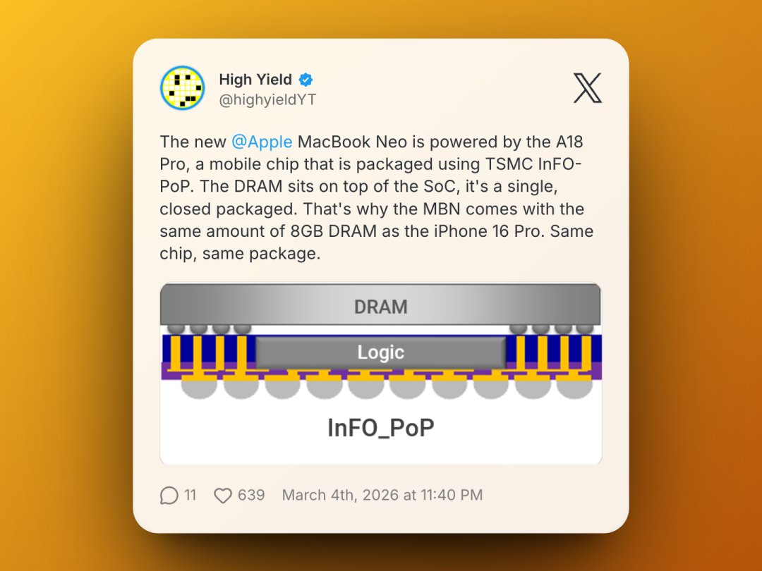 社交媒体关于A18 Pro封装的推文截图