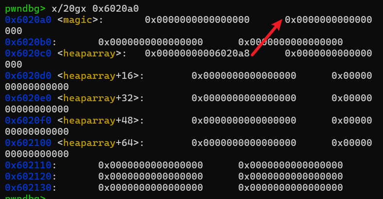 触发unlink后的heaparray状态