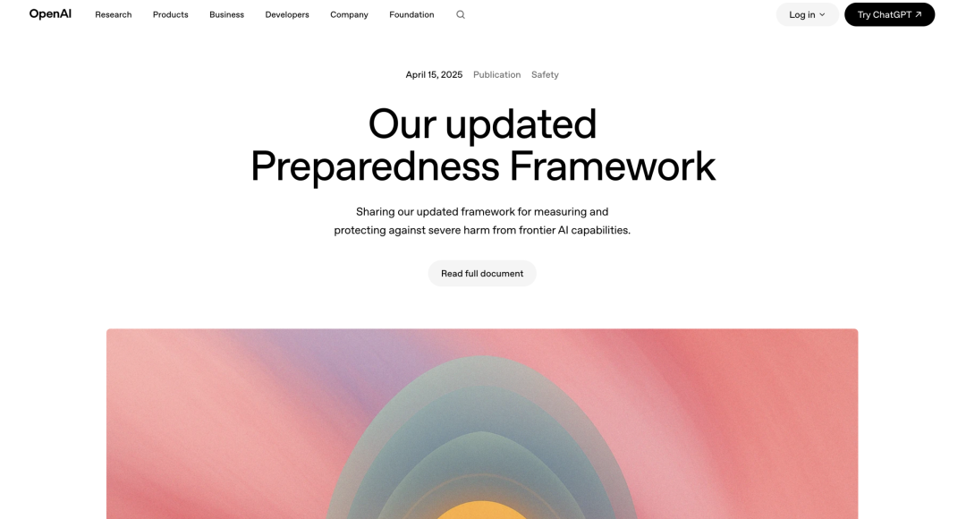 OpenAI 更新版 Preparedness Framework 页面截图