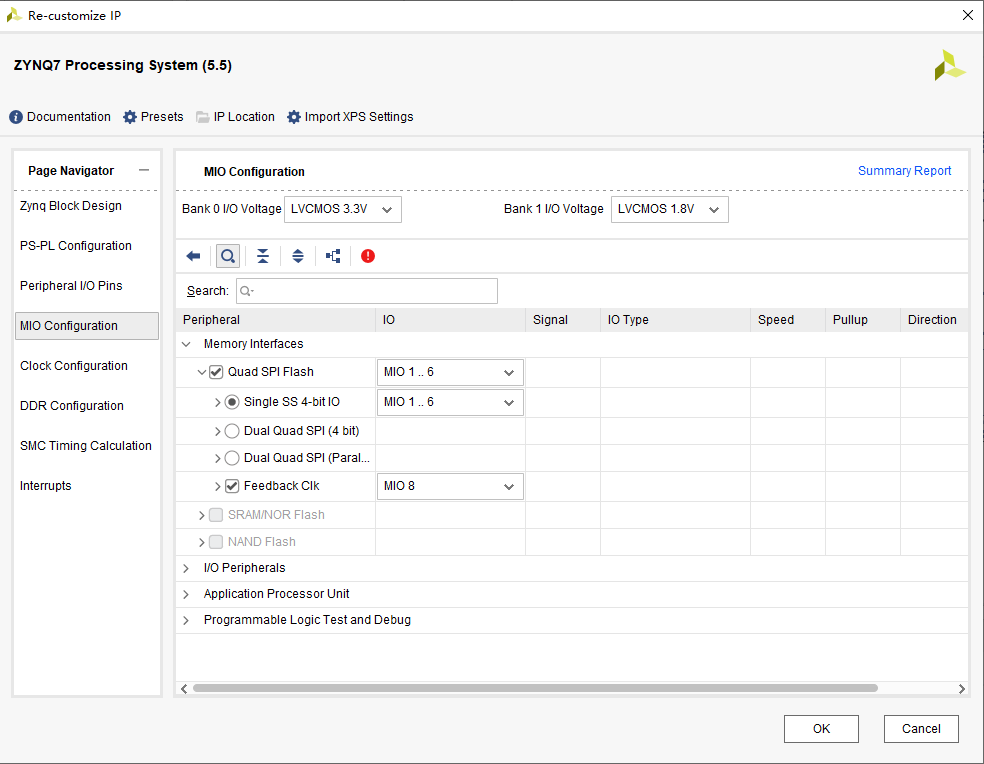 ZYNQ7 MIO 配置主界面