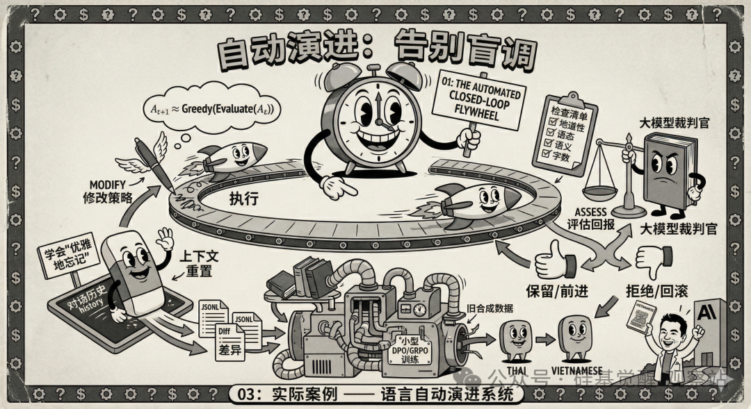 自动演进的闭环飞轮流程图