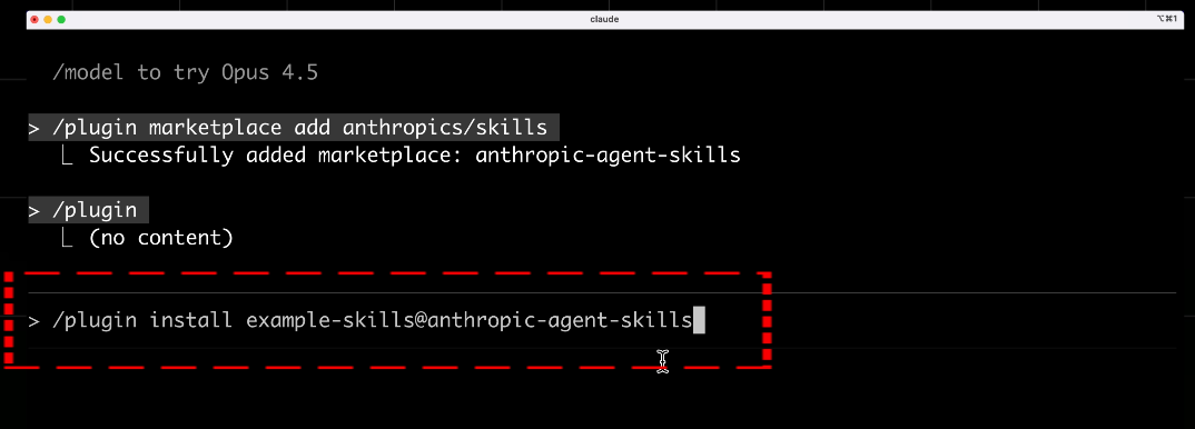 安装example-skills插件