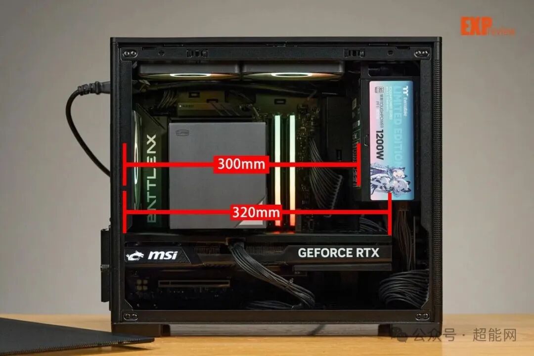 前置ATX电源下显卡兼容长度示意图