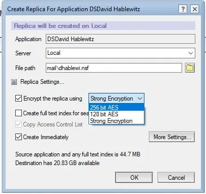 Lotus Notes 复制设置对话框