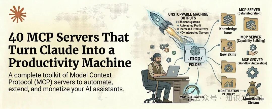 40个提升AI效率的MCP服务器工具包图示