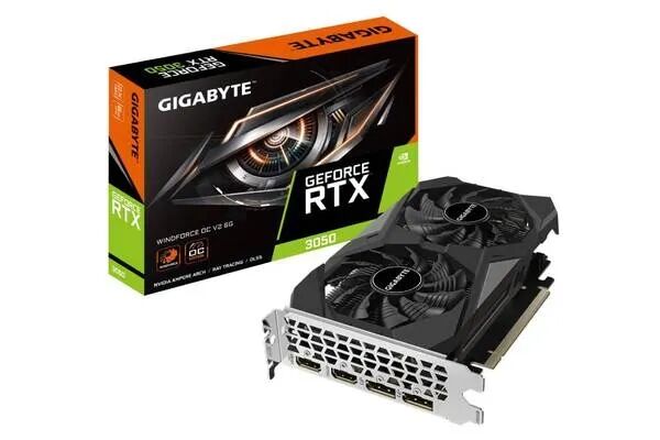 技嘉 GeForce RTX 3050 WINDFORCE OC V2 8G 显卡及包装盒