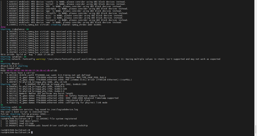 Linux系统终端启动日志截图
