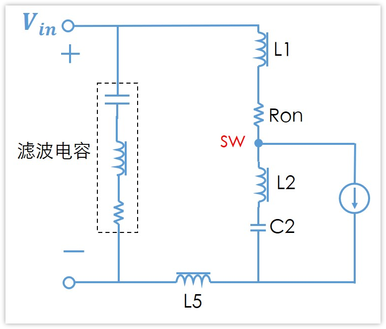 产生振铃尖峰的简化LCR振荡回路模型