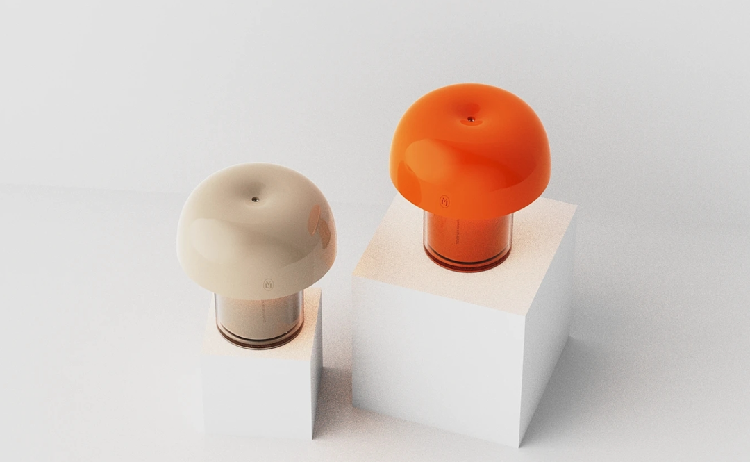 LIVJET蘑菇造型加湿器米白与橙色款展示