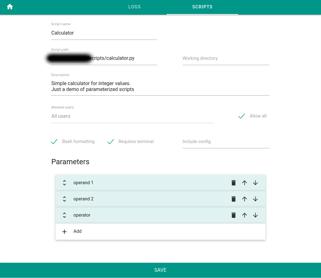 Script-Server脚本参数配置页面