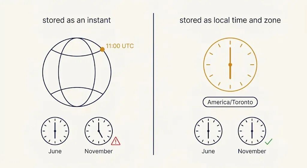 存储为instant与存储为local time两种时间处理方式对比图