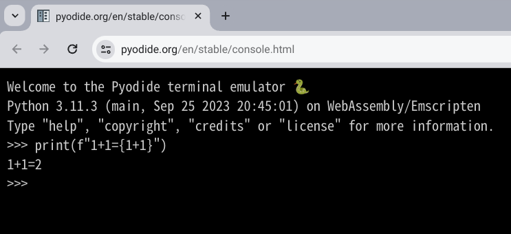 Pyodide终端运行Python代码示例