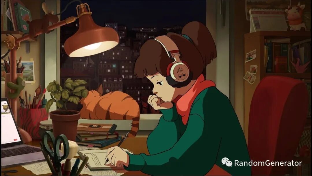 一位正在专注书写的动漫少女,营造安静专注氛围