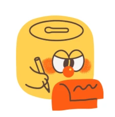 一个卡通卷纸角色手持笔，表情严肃