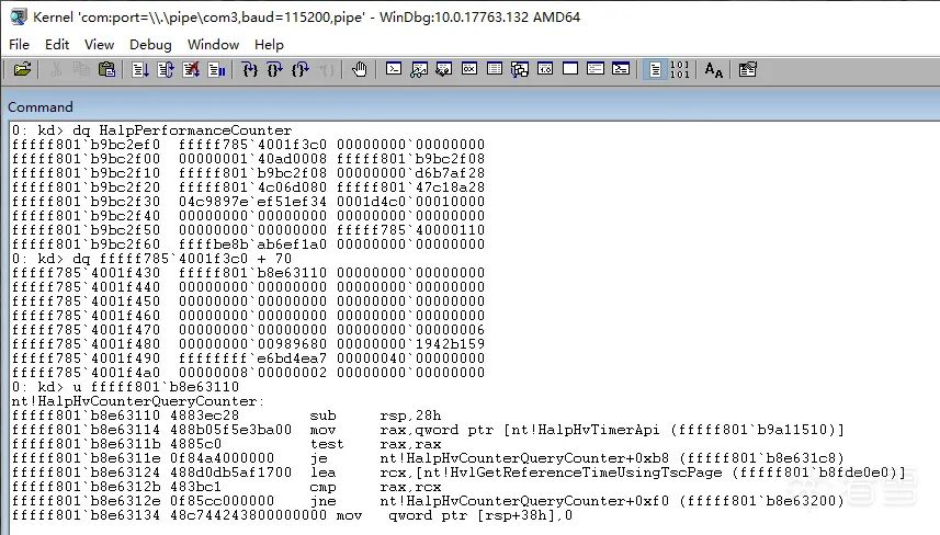 Windbg 查看 HalpPerformanceCounter 与 HalpHvCounterQueryCounter