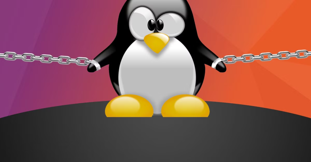 被链条束缚的Linux企鹅插画