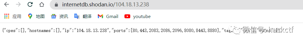 Shodan InternetDB API查询结果示例