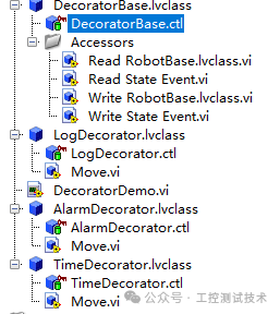 LabVIEW项目文件结构图,包含DecoratorBase、LogDecorator、TimeDecorator等模块