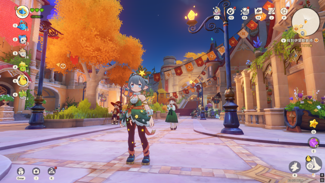 游戏内夜晚城镇街景,角色与灯光营造出温馨氛围