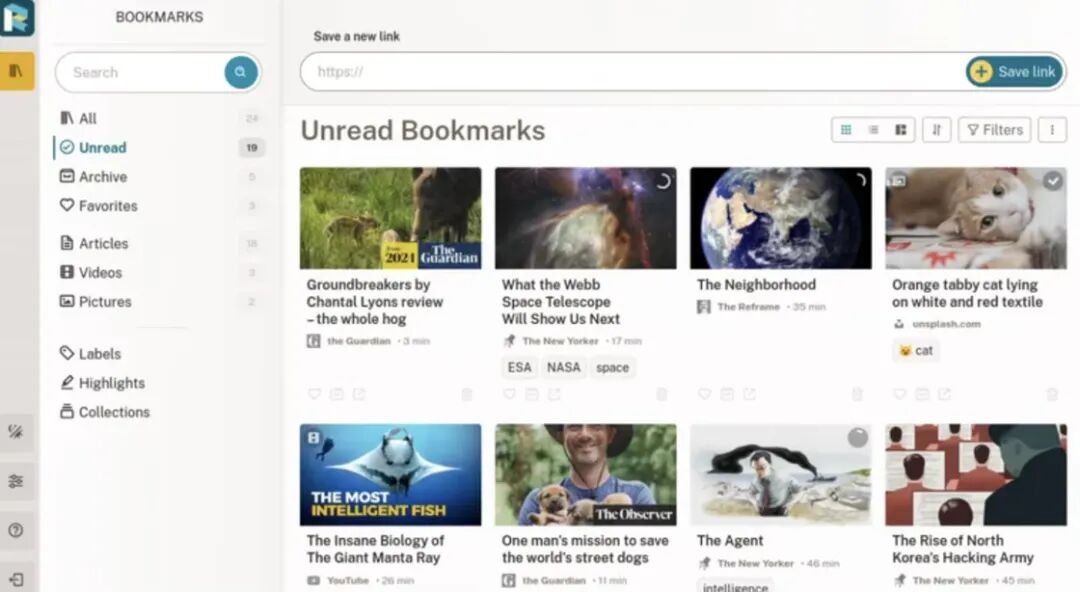 Readeck 书签管理界面