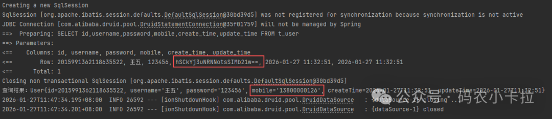 查询结果中手机号字段被正确解密
