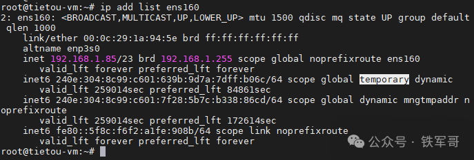 使用ip命令查看网络接口的IPv6地址详情
