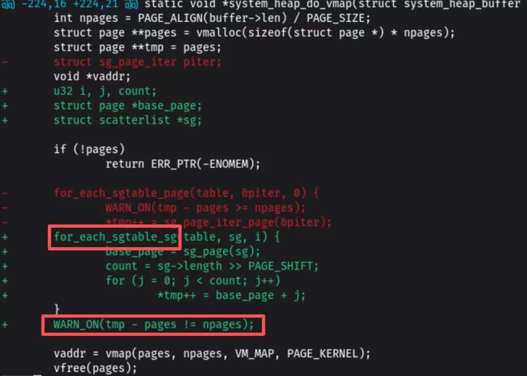 system_heap代码中sg table转换的优化点截图