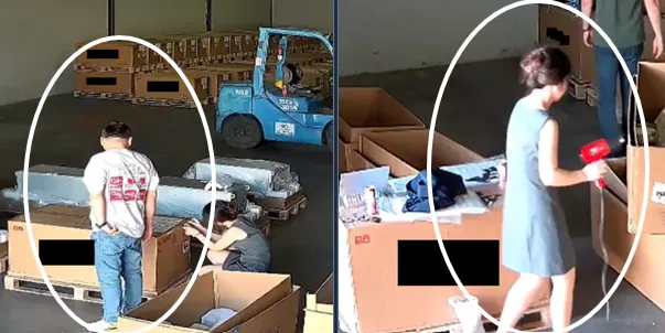 监控画面:吹风机转移序列号贴纸