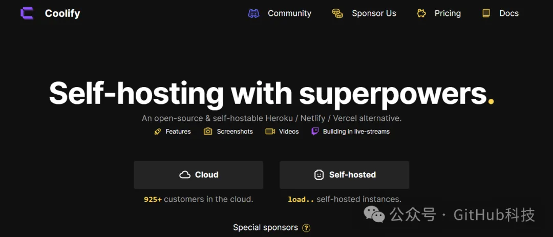 Coolify 自托管平台主页