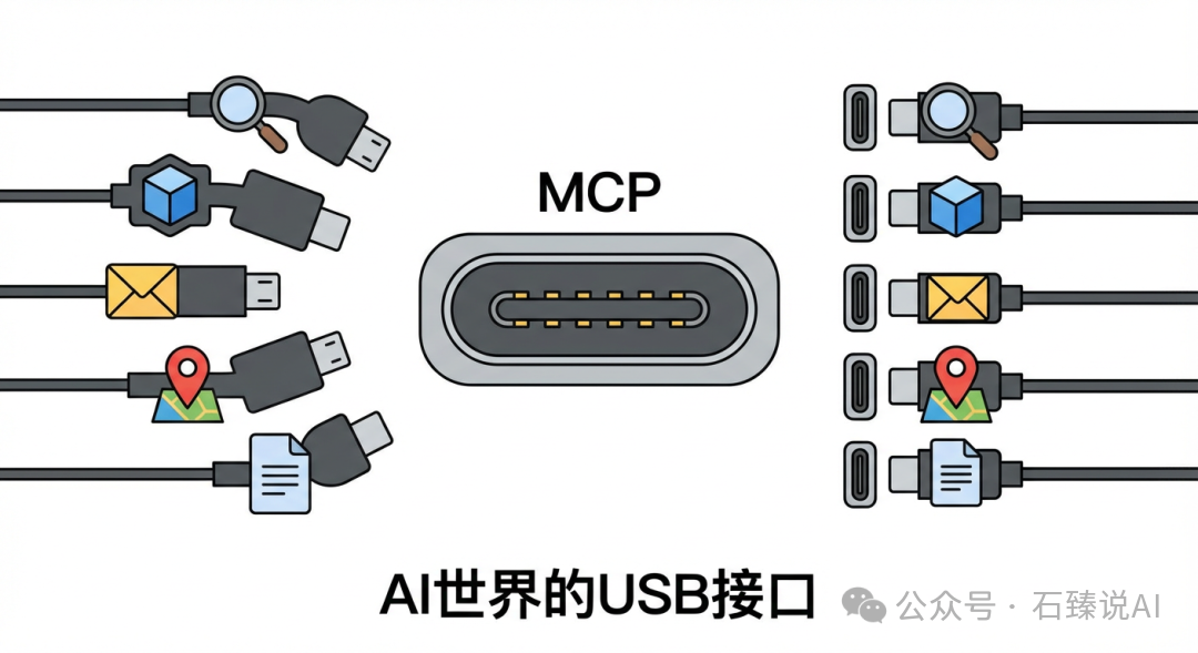 MCP协议作为AI通用接口示意图