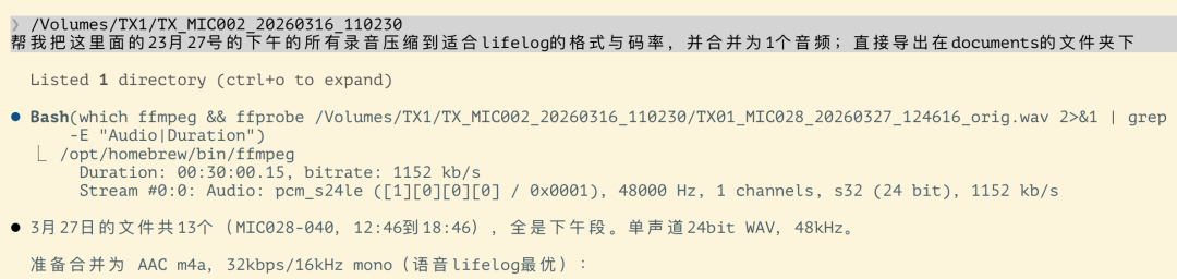 命令行中处理音频文件的示例