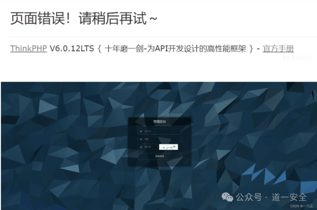 ThinkPHP 6.0.12 LTS 后台登录错误页面