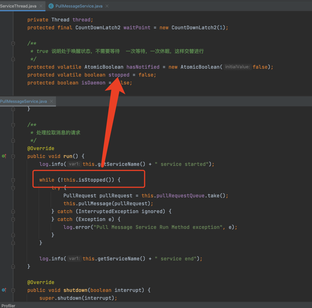 RocketMQ拉取消息线程代码截图