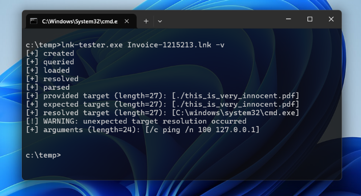 lnk-tester.exe解析LNK文件输出日志