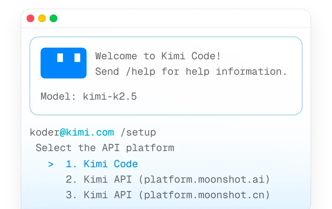 Kimi Code 命令行欢迎界面与设置选项