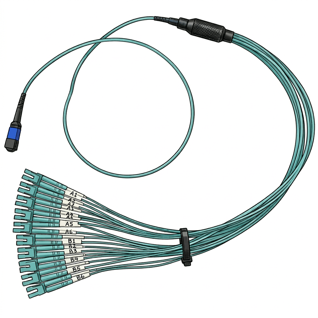 400G MPO线缆拆分为4对LC尾纤示意图