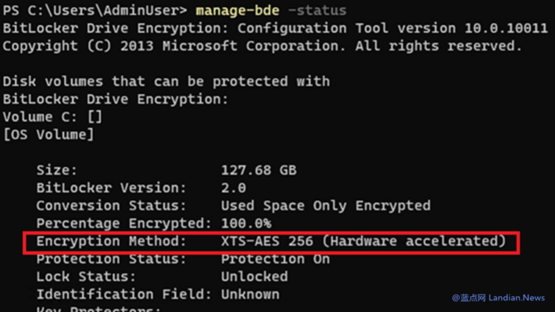 在受支持的硬件上,检查加密状态时会标注“硬件加速”