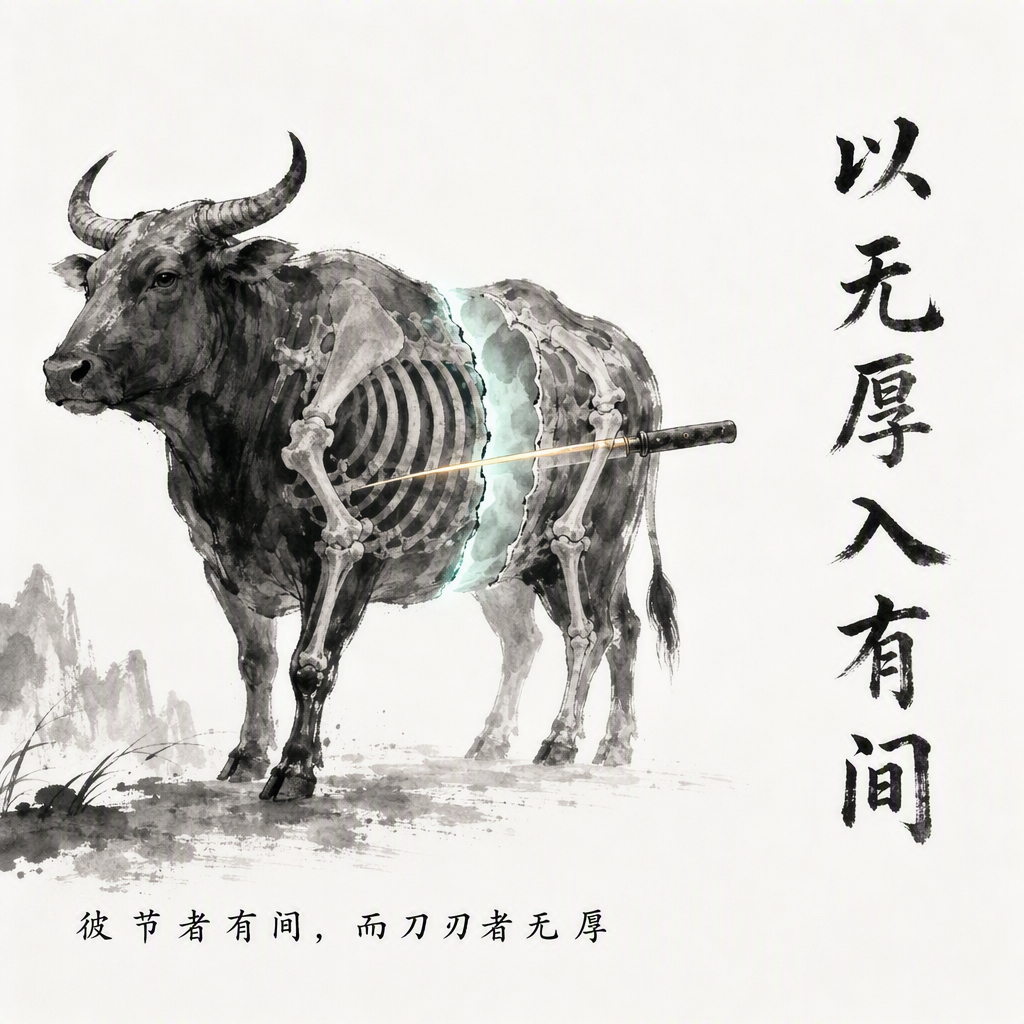 庖丁解牛水墨插画：以无厚入有间